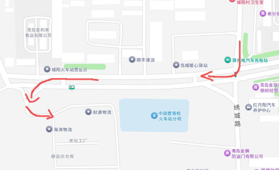 城阳站位置与进站路线示意图
